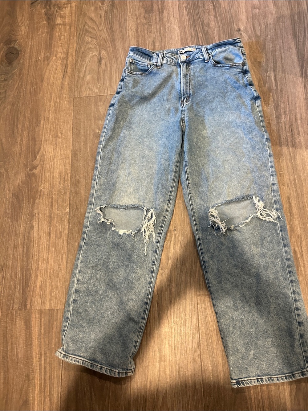 SO Light Blue Distressed Relaxed Jeans